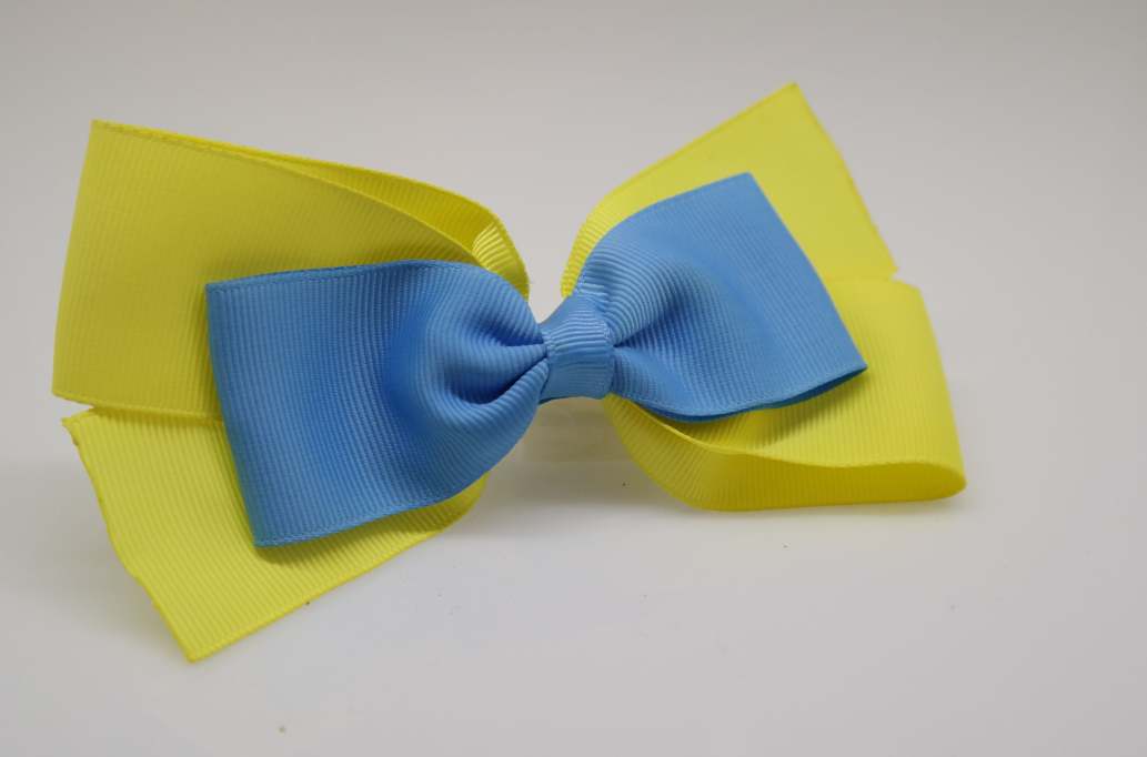 Emma inspired hair Bow with colors  Daffodil Yellow, Copen